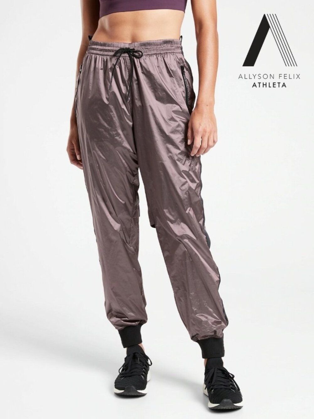 Allyson Felix x Athleta Women's Legend Luxe Track Pant Size XXS Mauve Metallic